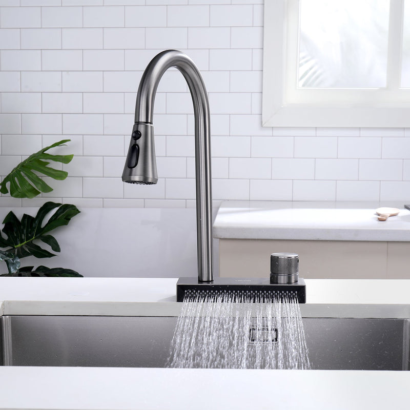 Lefton Waterfall & Pull-Down Bifunctional Kitchen Faucet-KF2207