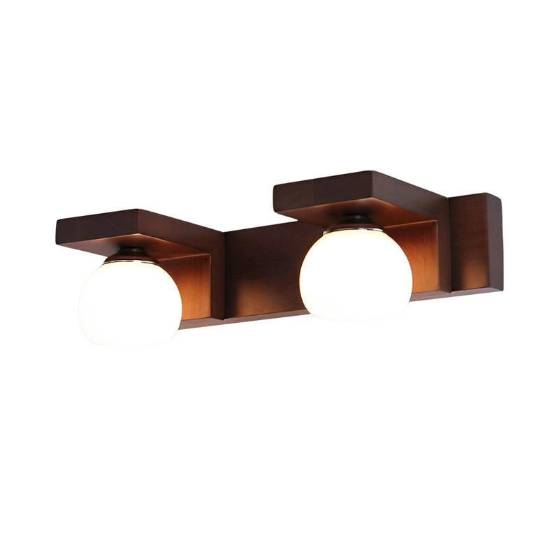 2/3-Light Wood Bathroom Vanity Light with Adjustable Iron Spotlight and Fixed Glass Shades