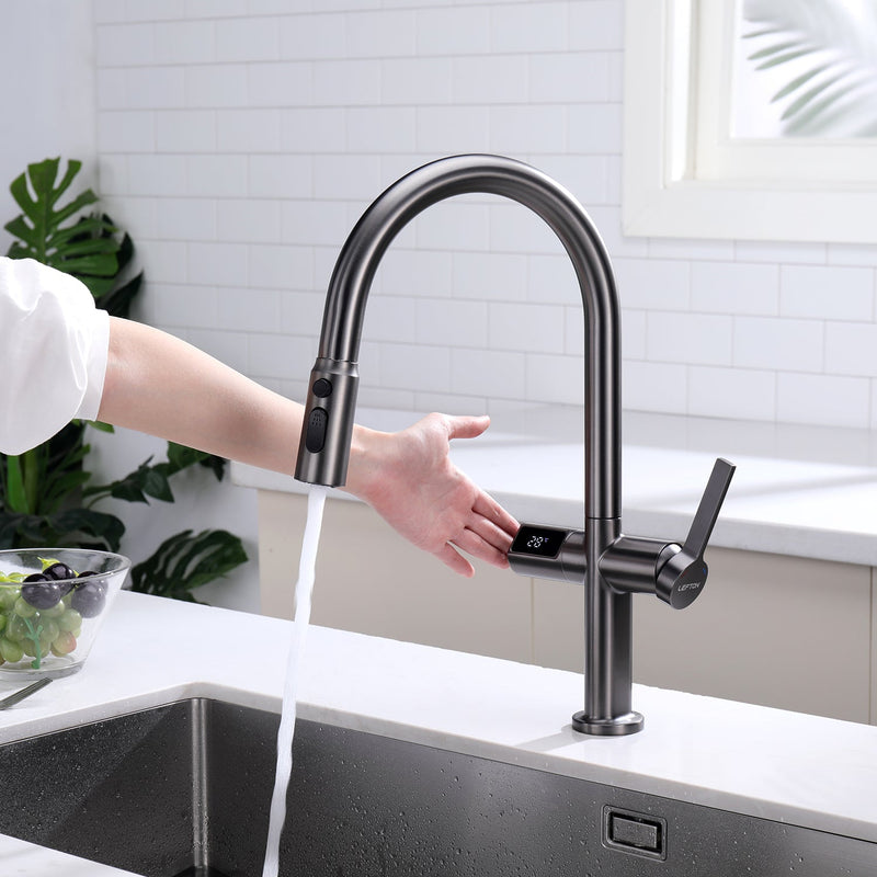 Lefton Automatic Sensor & Pull-Down Kitchen Faucet with Temperature Display-KF2206