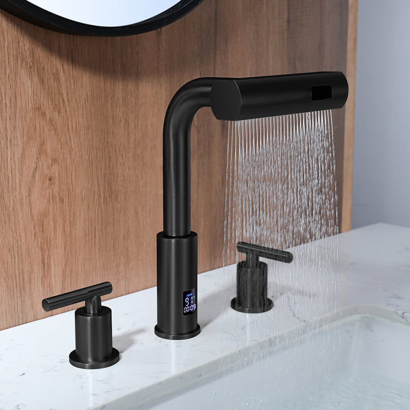 Lefton Two-Handle Widespread Waterfall & Pull-Out Bathroom Faucet with Temperature Display-BFWS2401