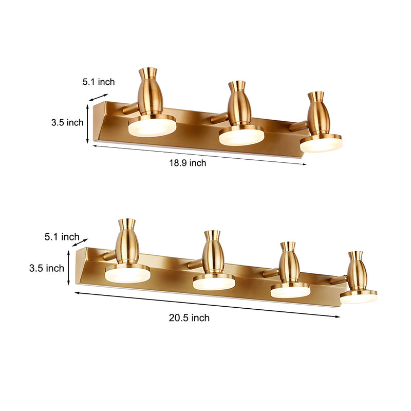 Adjustable Gold Bathroom Vanity Light with 180° Rotatable Heads - 3/4 Light LED Fixture