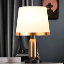 Vintage Button Switch Table Lamp with White/Black Fabric Shade - Dazuma