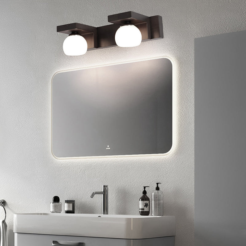 2/3-Light Wood Bathroom Vanity Light with Adjustable Iron Spotlight and Fixed Glass Shades