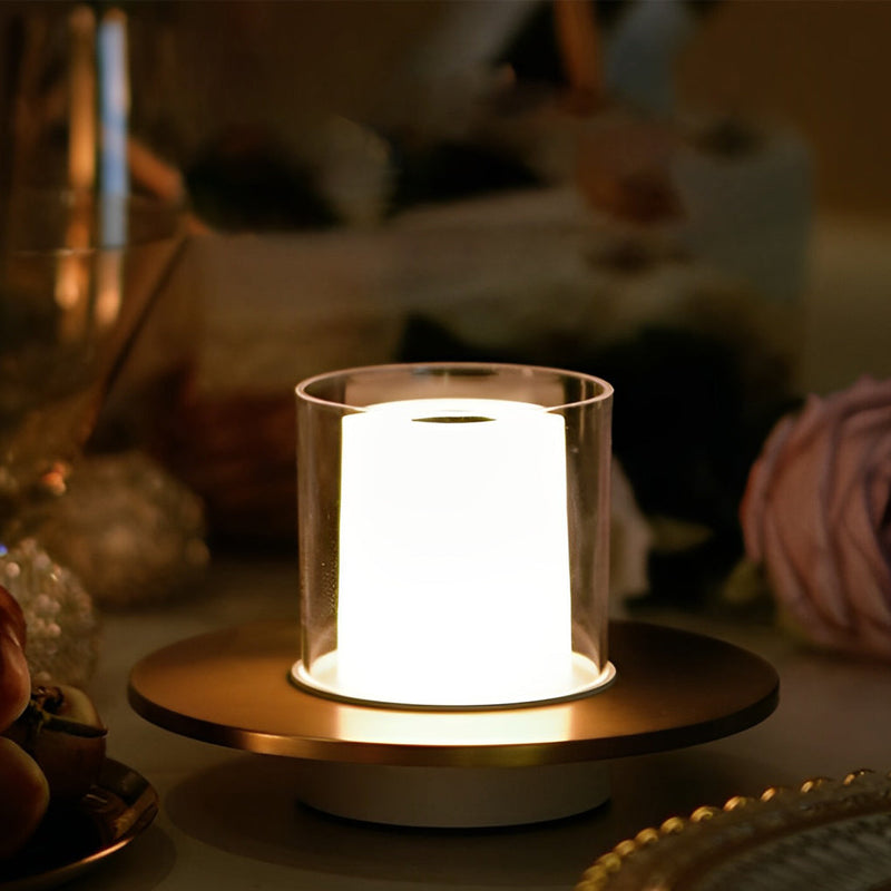 Modern Cordless Cylinder Candle Table Lamp with Dish Base