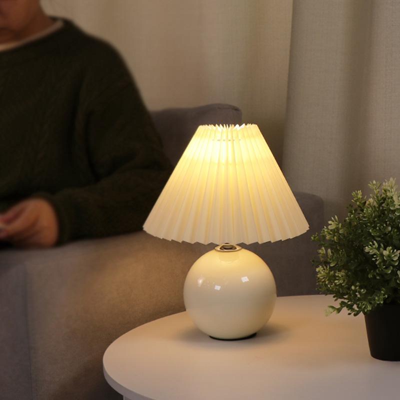 Modern White Globe Ceramic and Pleated Table Lamp