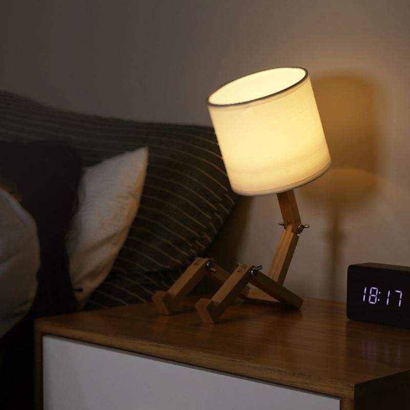 Adjustable LED Wooden Sitting Robot Table Lamp