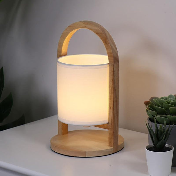 Battery Operated Wood Portable Accent Table Lamp