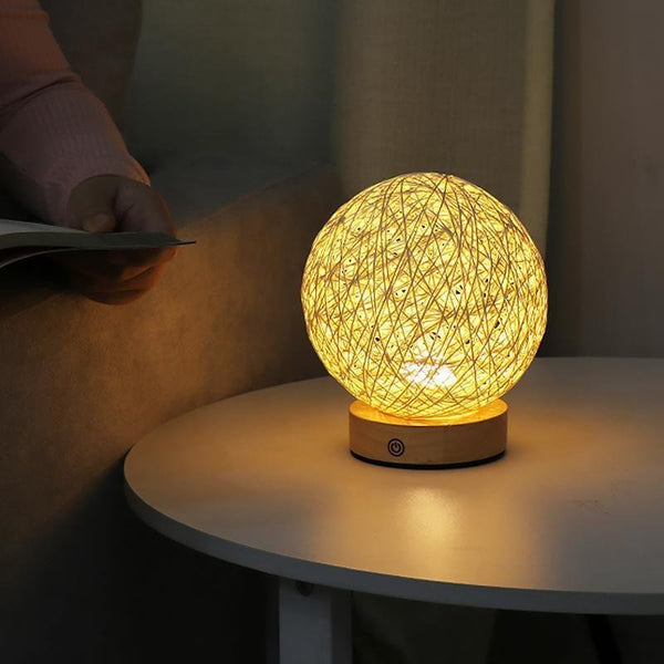 6 inch LED Natural Ratten Wicker Shade Table Lamp