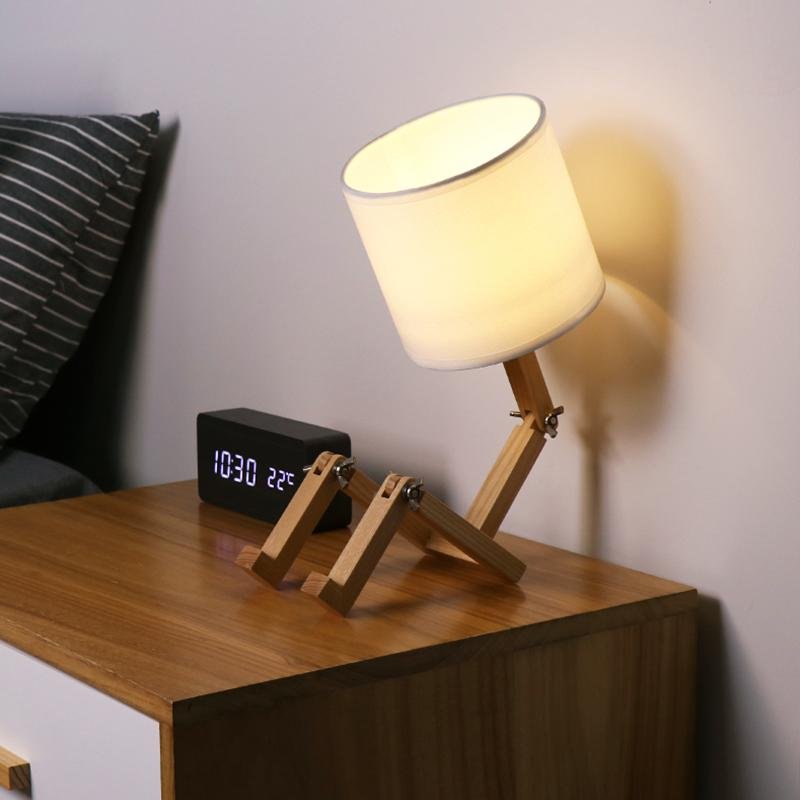 Adjustable LED Wooden Sitting Robot Table Lamp