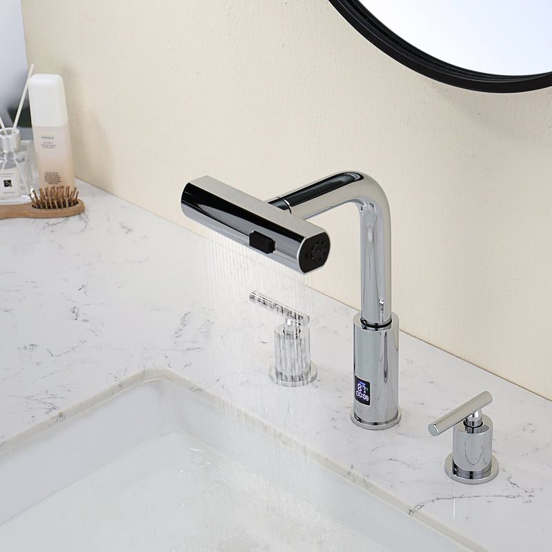 Lefton Two-Handle Widespread Waterfall & Pull-Out Bathroom Faucet with Temperature Display-BFWS2401