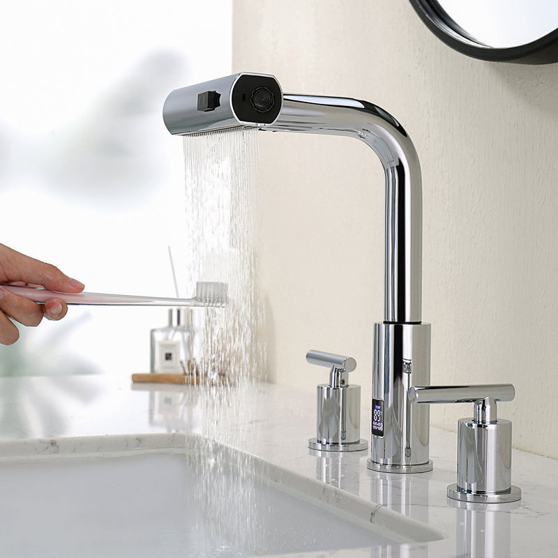 Lefton Two-Handle Widespread Waterfall & Pull-Out Bathroom Faucet with Temperature Display-BFWS2401