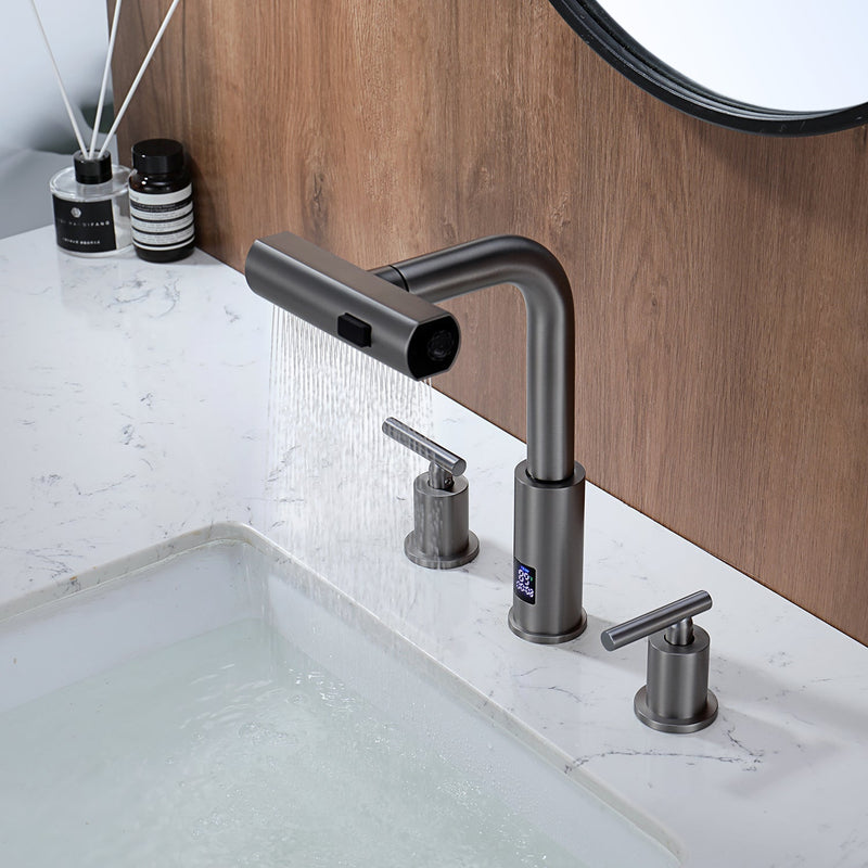 Lefton Two-Handle Widespread Waterfall & Pull-Out Bathroom Faucet with Temperature Display-BFWS2401