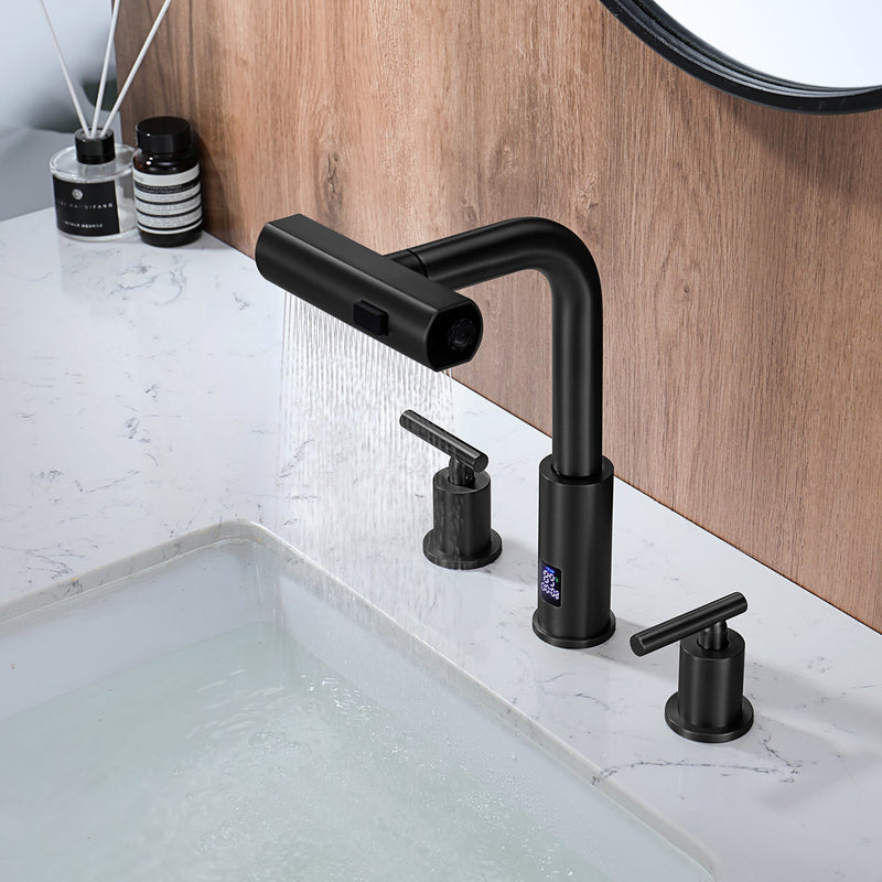 Lefton Two-Handle Widespread Waterfall & Pull-Out Bathroom Faucet with Temperature Display-BFWS2401