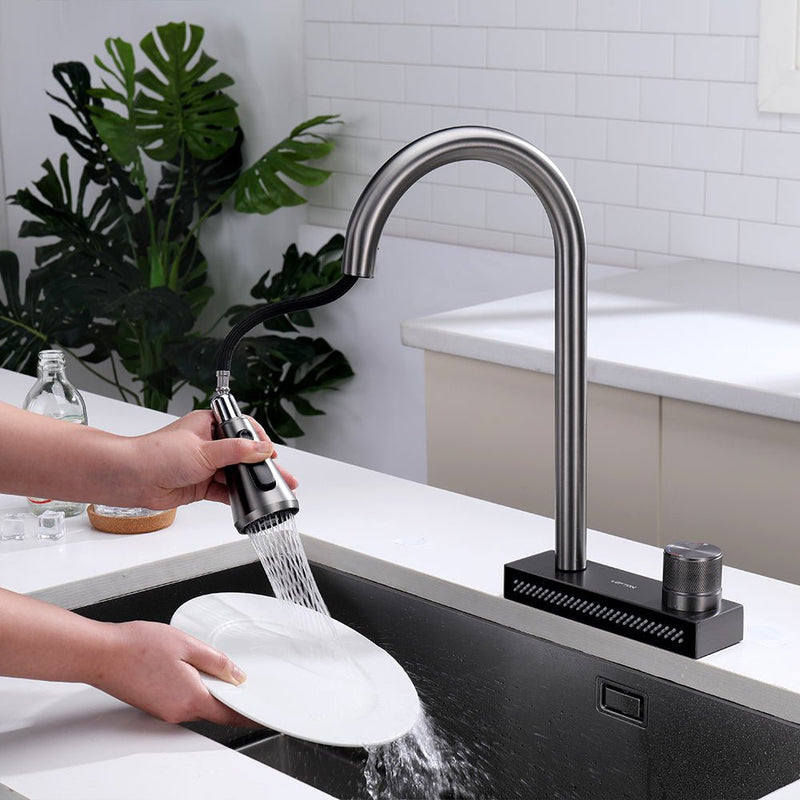 Lefton Waterfall & Pull-Down Bifunctional Kitchen Faucet-KF2207