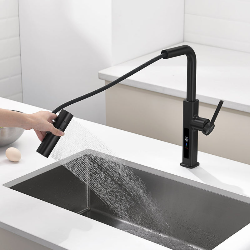 Lefton Waterfall & Pull-Out Kitchen Faucet with Temperature Display-KF2209