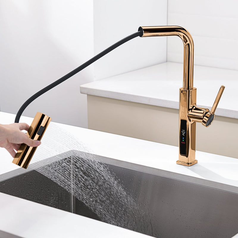 Lefton Waterfall & Pull-Out Kitchen Faucet with Temperature Display-KF2209