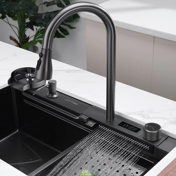 Lefton Waterfall Workstation Kitchen Sink Set With Digital Temperature Display-KS2204